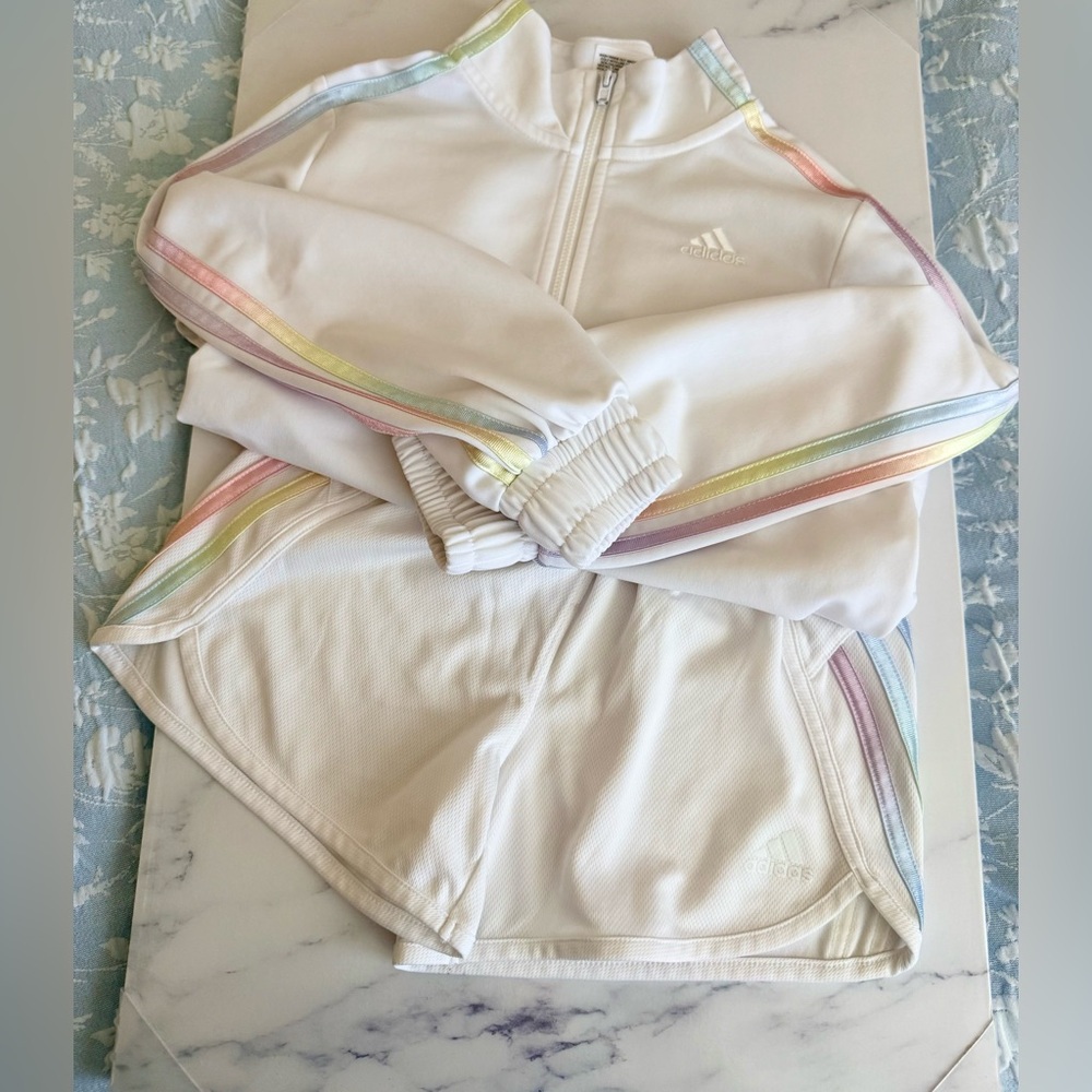 adidas Kids White Matching Set with Rainbow Accents